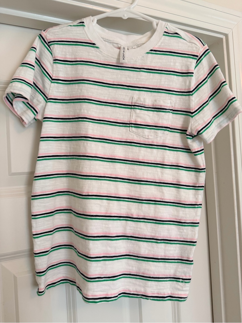 Janie and Jack Boys White Tee with Pink, Green & Black Stripes